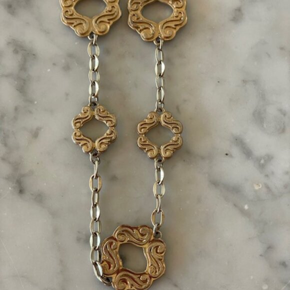 LIA SOPHIA Gold Tone Etched Link Long Necklace Vintage Retired - Picture 7 of 13